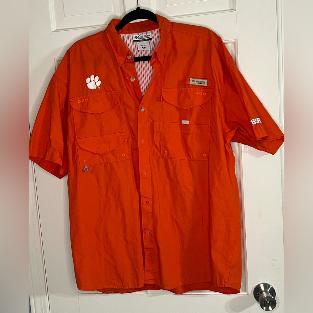 Columbia PFG Men's Clemson Tigers Orange Casual Button Down Shirt